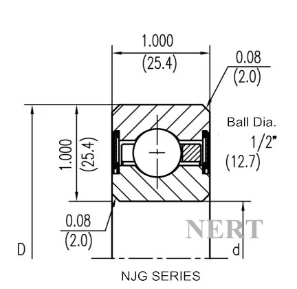 NJG(Φ25.4mm)薄壁密封深溝球軸承剖面